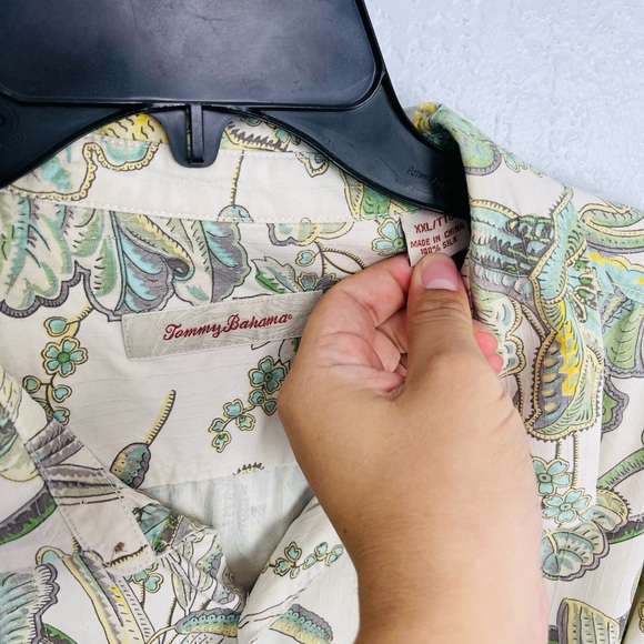 Tommy Bahama Men’s Hawaiian Green Tropical Floral Silk Button Down Shirt XXL - Picture 5 of 8